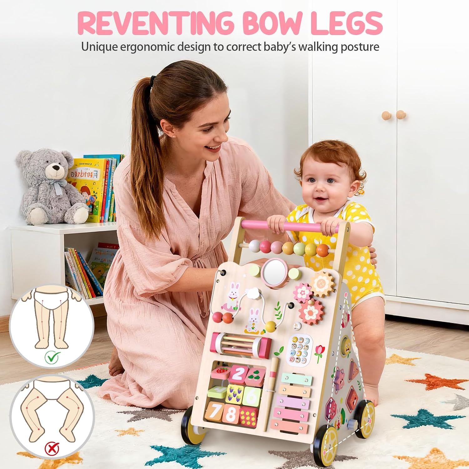 Houten Loopwagen & Activiteitencentrum 10-in-1 - Montessori - 34% Korting