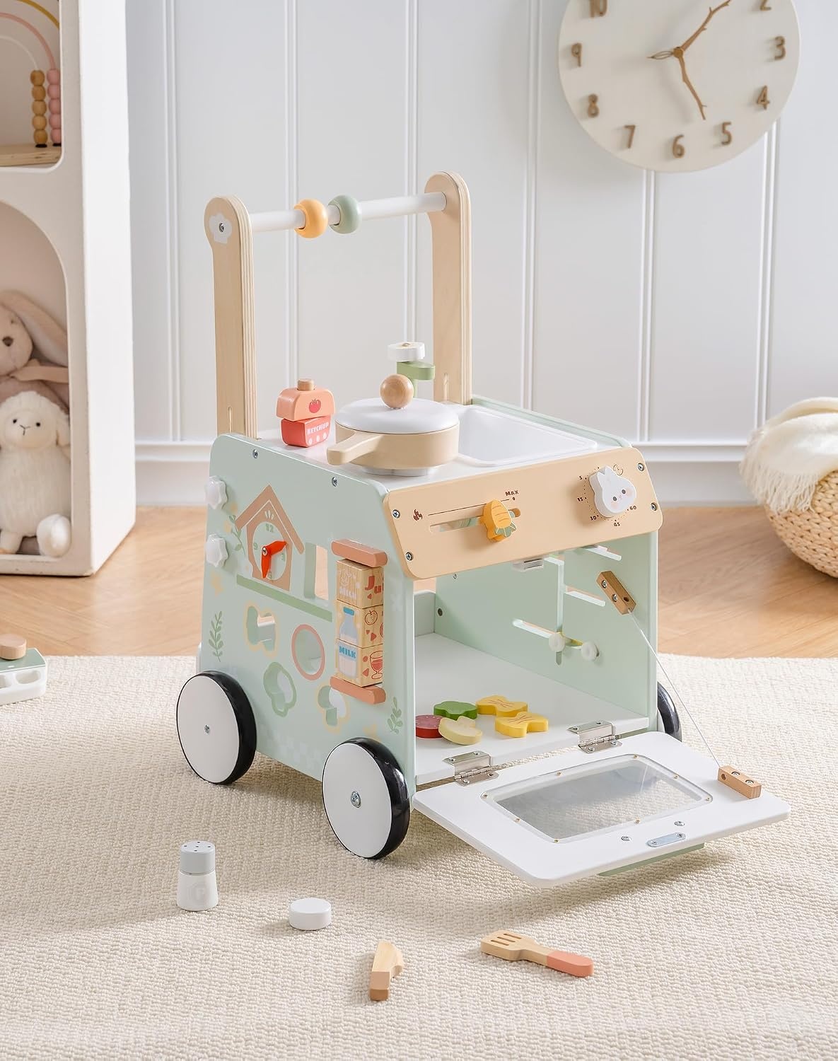 Houten Loopwagen & Speelkeuken 2-in-1 - Educatief & Verstelbaar | 34% Korting
