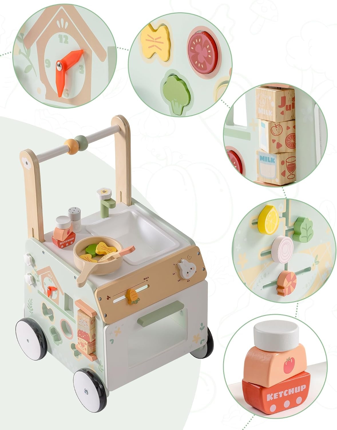 Houten Loopwagen & Speelkeuken 2-in-1 - Educatief & Verstelbaar | 34% Korting