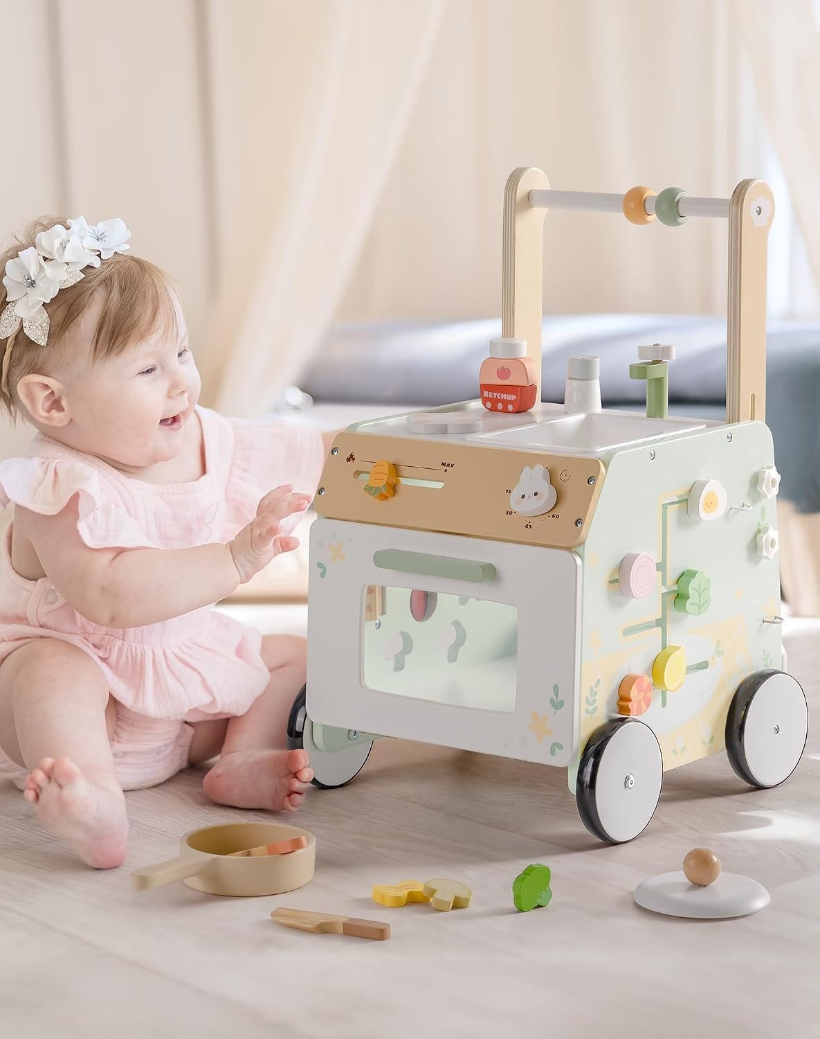 Houten Loopwagen & Speelkeuken 2-in-1 - Educatief & Verstelbaar | 34% Korting