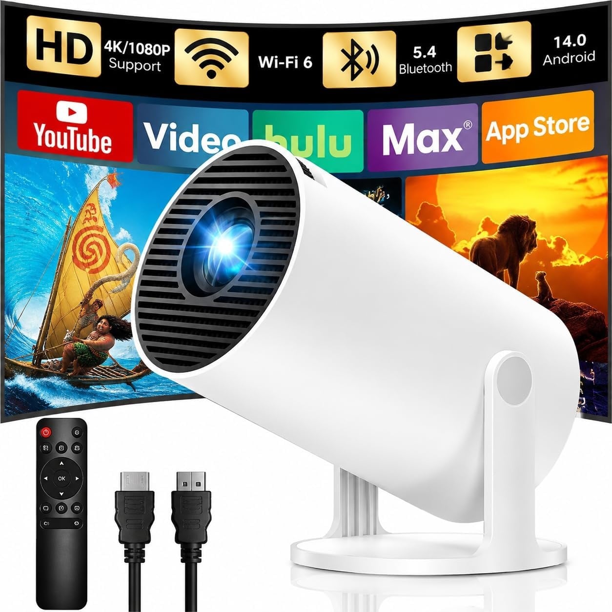Draagbare Beamer Full HD 1080P Android TV met Wi-Fi 6 & Bluetooth 5.4 - 34% Korting