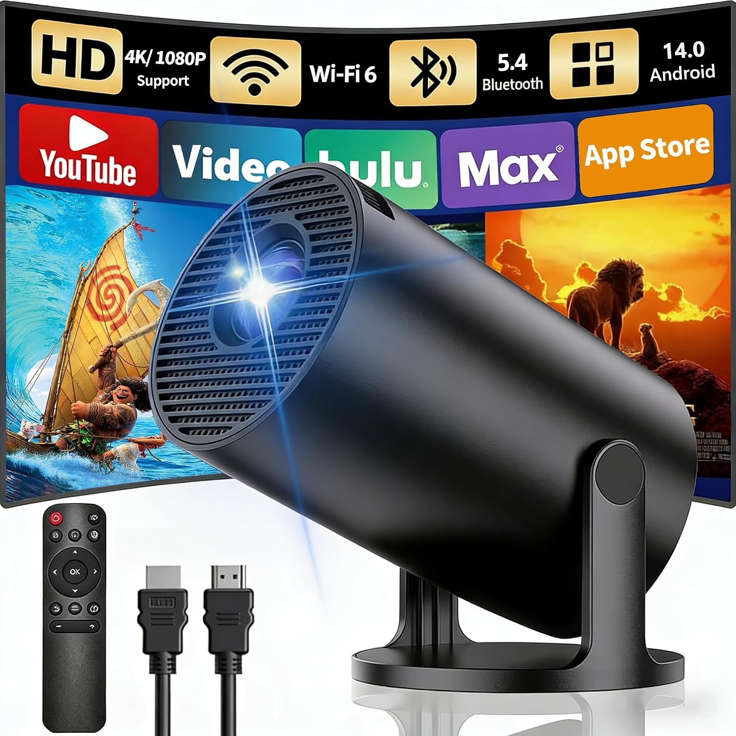 Draagbare Beamer Full HD 1080P Android TV met Wi-Fi 6 & Bluetooth 5.4 - 34% Korting