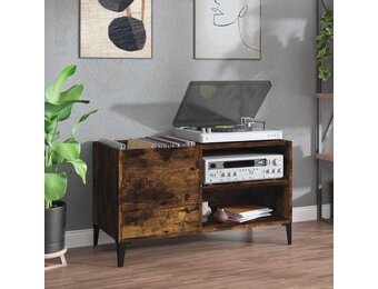 Platenkast bewerkt hout 84,5x38x48 cm gerookt eikenkleurig met 34% korting