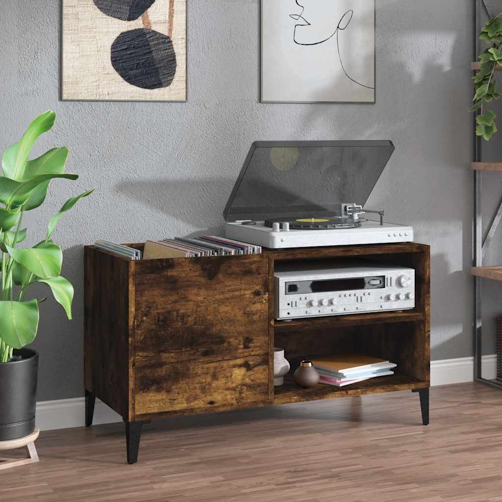Platenkast bewerkt hout 84,5x38x48 cm gerookt eikenkleurig met 34% korting