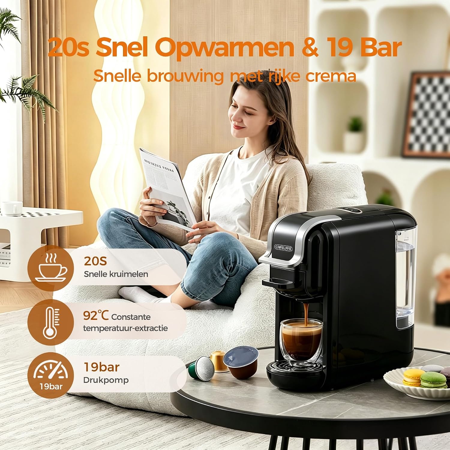 Kapselkoffiemachine 4-in-1 Zwart - 35% Korting