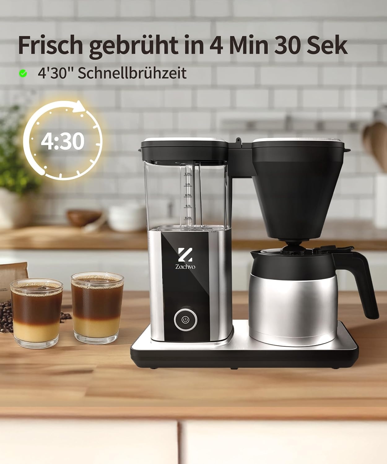 ZACHVO Filterkoffiezetapparaat Zwart - 1,25L - 33% Korting