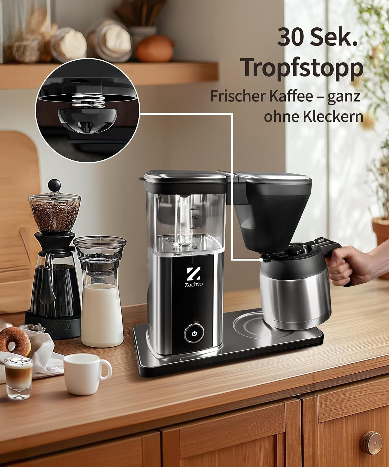 ZACHVO Filterkoffiezetapparaat Zwart - 1,25L - 33% Korting