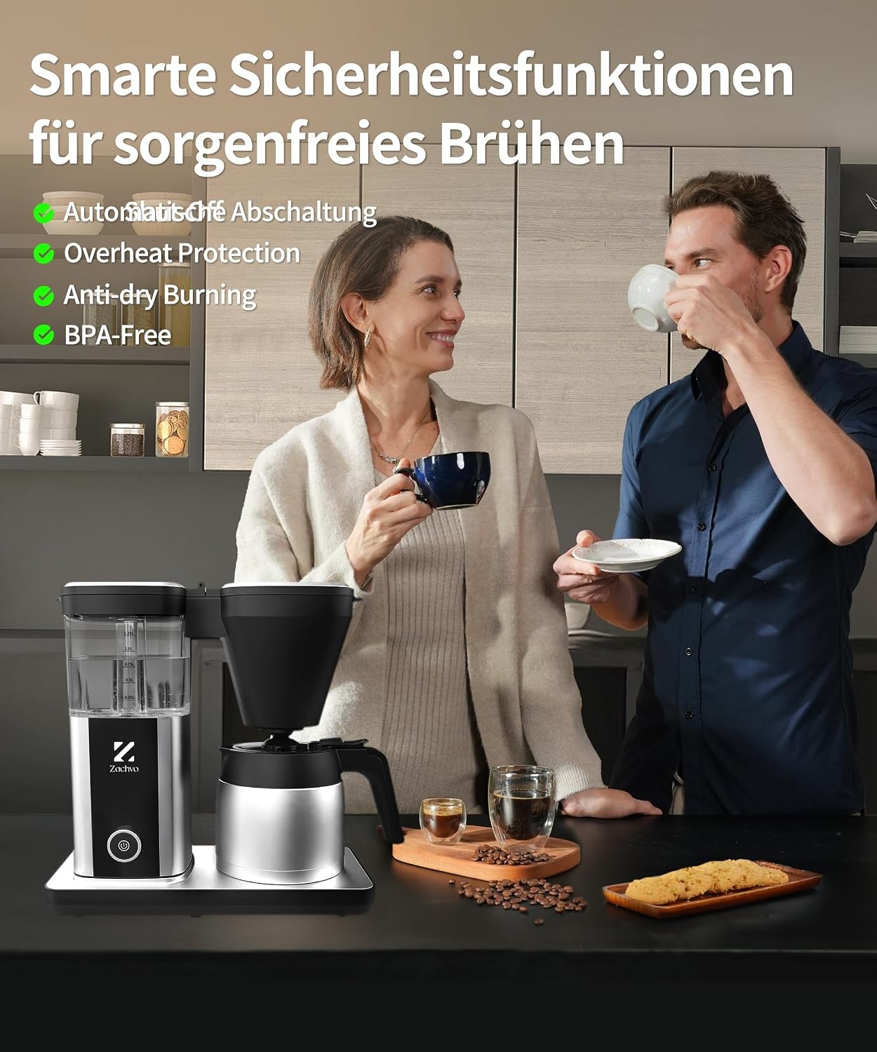 ZACHVO Filterkoffiezetapparaat Zwart - 1,25L - 33% Korting