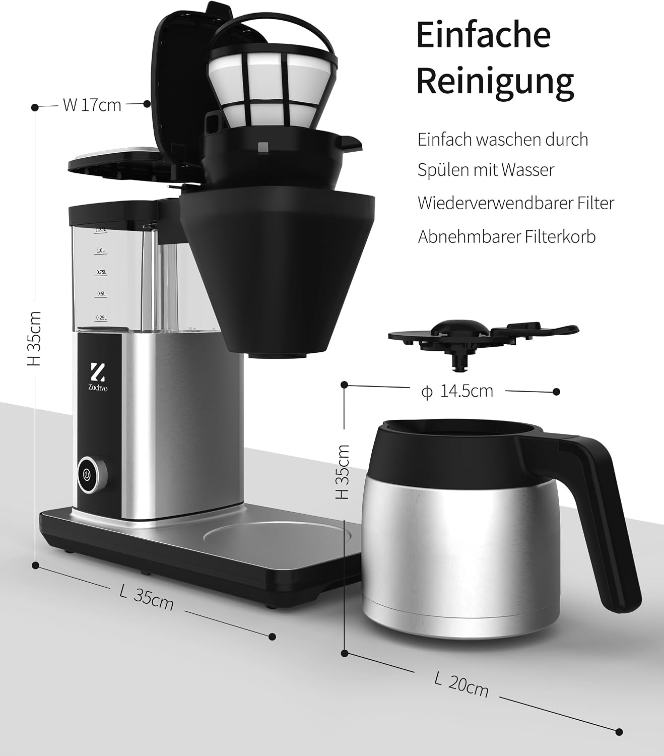 ZACHVO Filterkoffiezetapparaat Zwart - 1,25L - 33% Korting