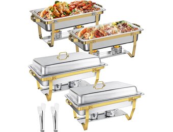 4x Chafing Dish Set 9L Goud - Warmhouders voor Buffet & Feesten - 35% Korting
