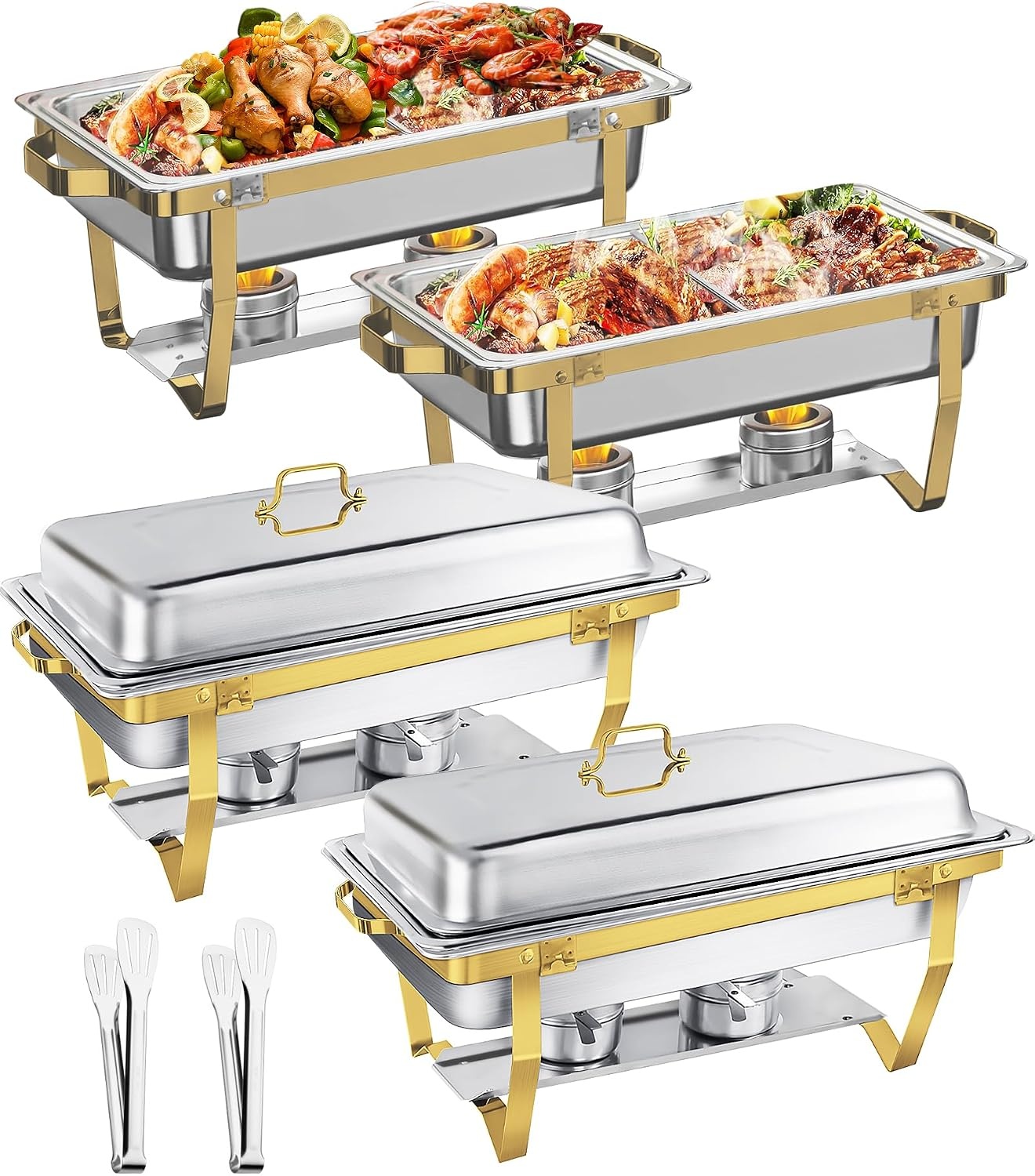 4x Chafing Dish Set 9L Goud - Warmhouders voor Buffet & Feesten - 35% Korting