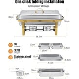 4x Chafing Dish Set 9L Goud - Warmhouders voor Buffet & Feesten - 35% Korting