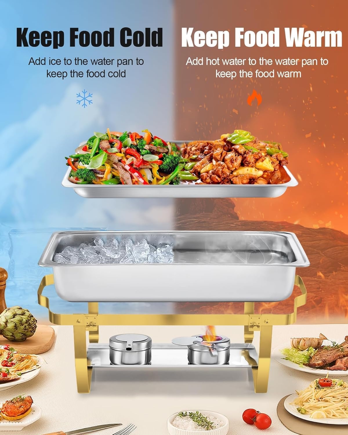 4x Chafing Dish Set 9L Goud - Warmhouders voor Buffet & Feesten - 35% Korting