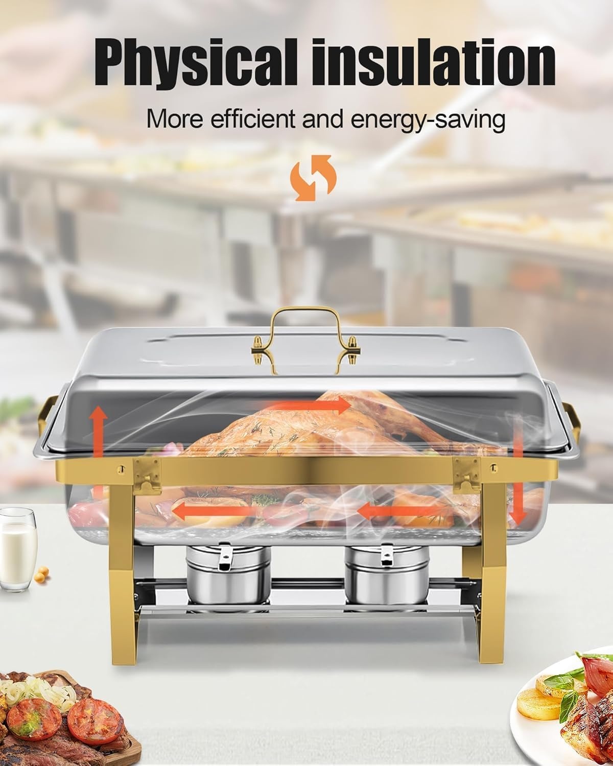 4x Chafing Dish Set 9L Goud - Warmhouders voor Buffet & Feesten - 35% Korting