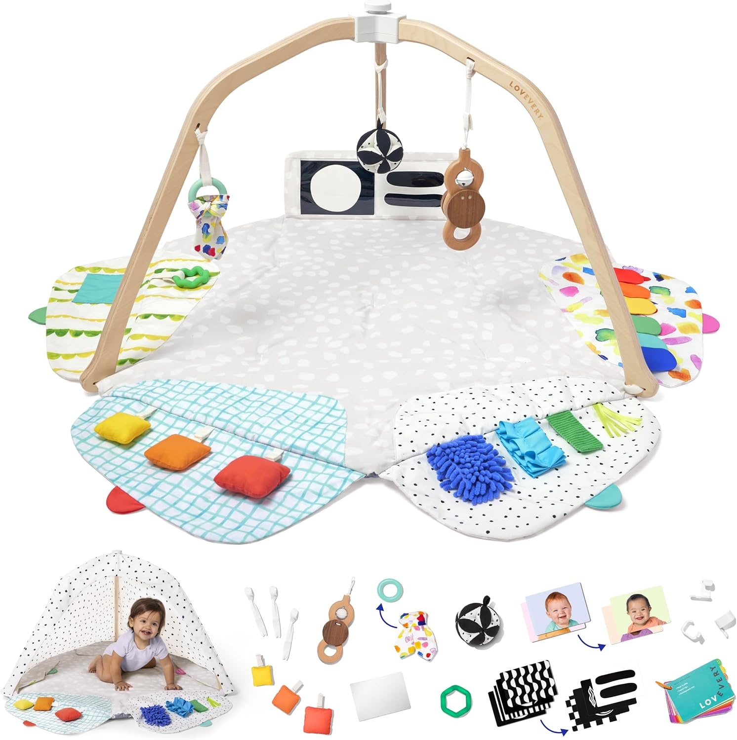 Speelgym & Mat voor baby's, 5 Ontwikkelzones, Houten Boog, 35% Korting