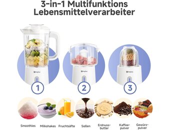 Blender 3-in-1 met Hakmolen & Maalbeker - Wit - 34% Korting