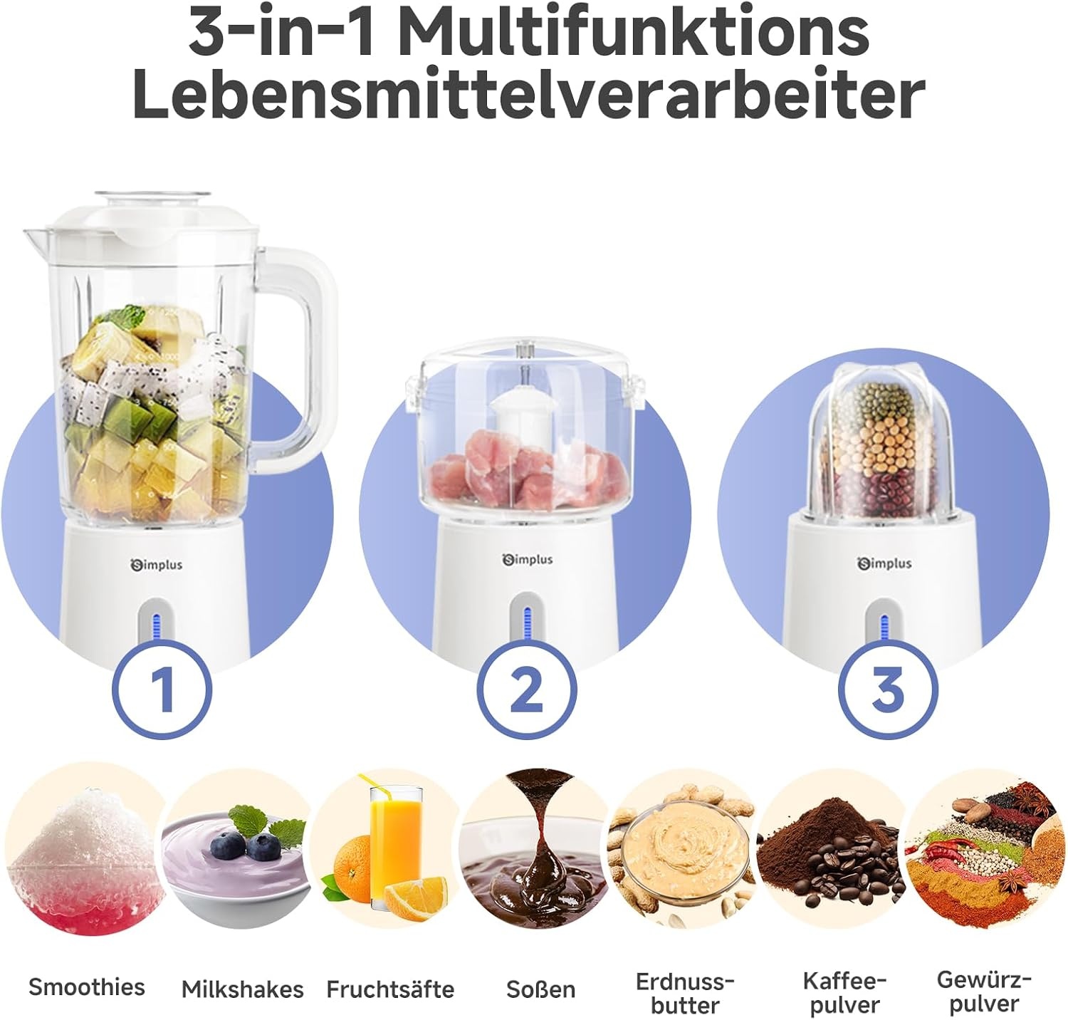 Blender 3-in-1 met Hakmolen & Maalbeker - Wit - 34% Korting