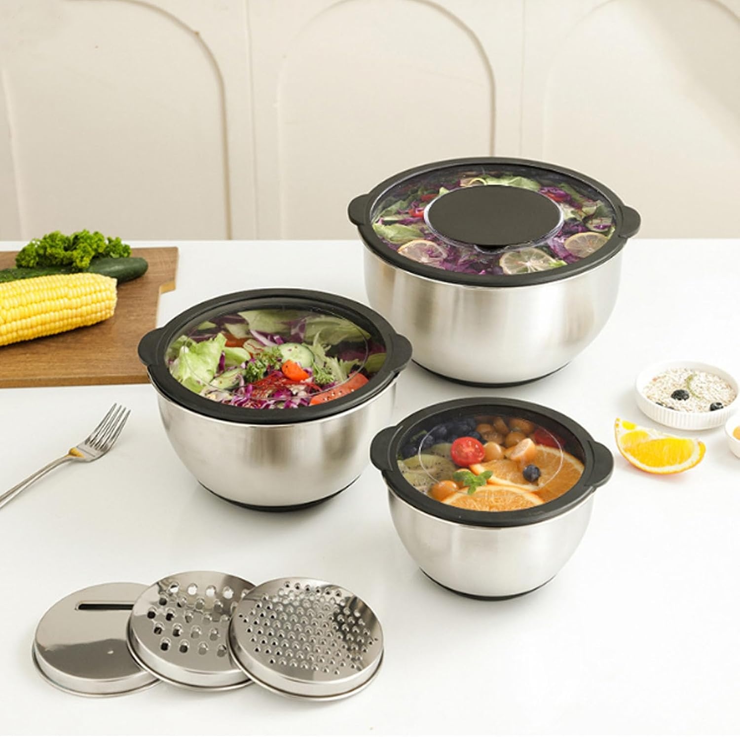 Mengkommen set 3-delig RVS met deksel & raspen - 34% korting!