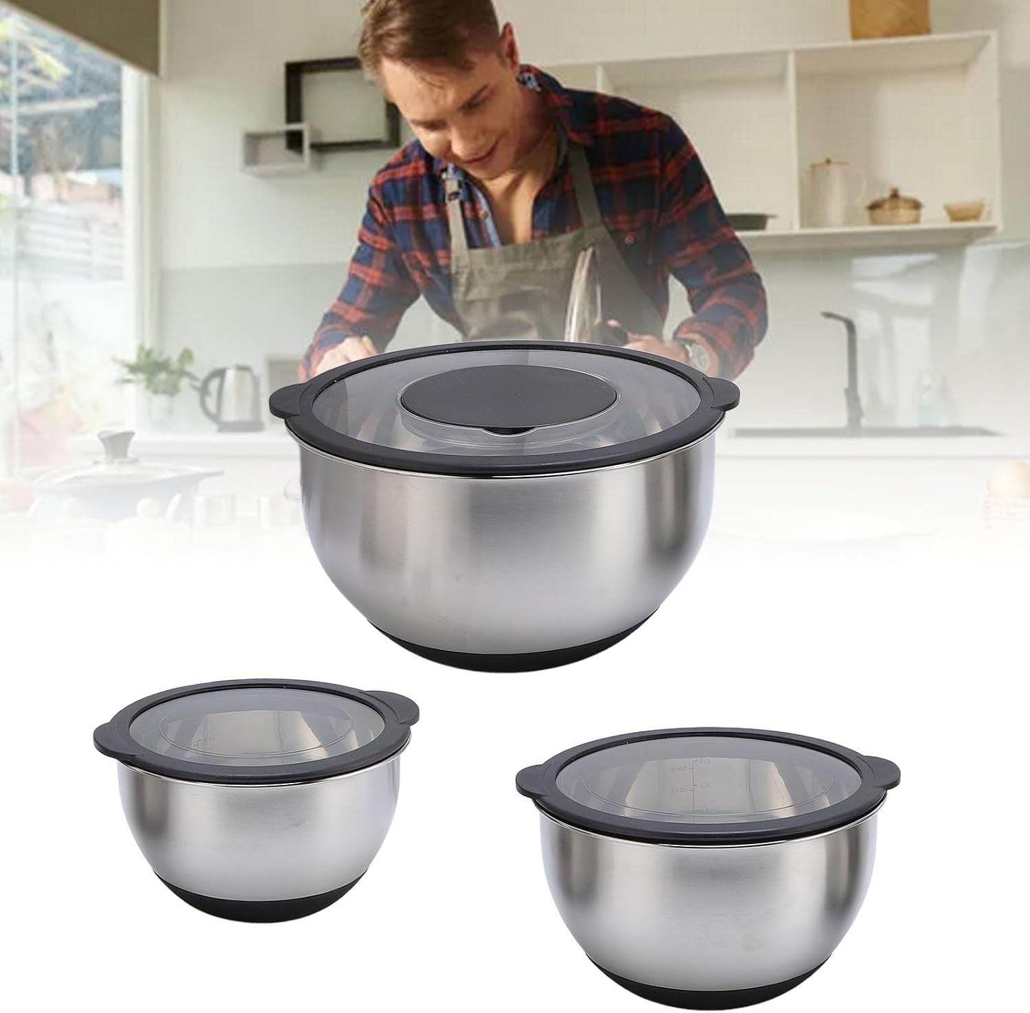Mengkommen set 3-delig RVS met deksel & raspen - 34% korting!