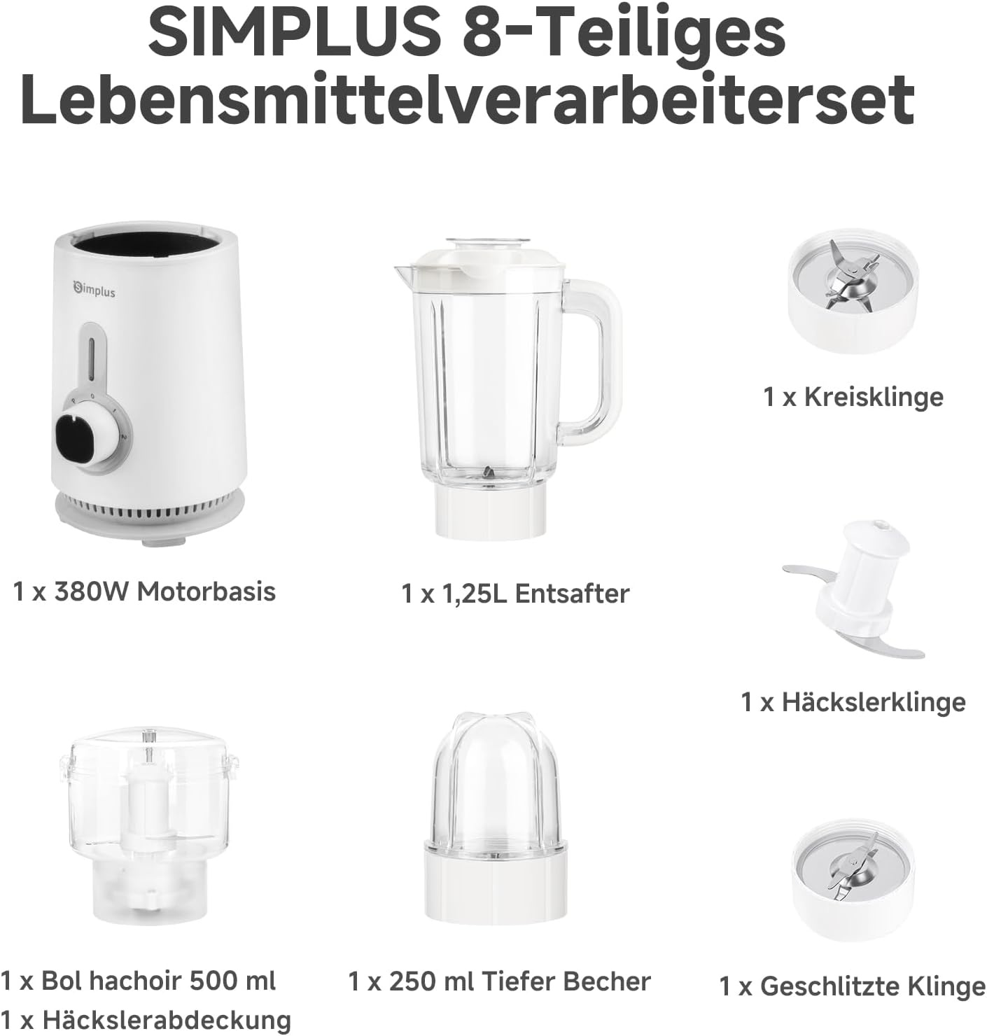 SIMPLUS 3-in-1 Keukenmachine Wit - Blender, Hakker & Molen - 34% Korting!