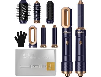 UKLISS 6-in-1 Haarstyler en Föhnset met Automatische Krultang - Blauw
