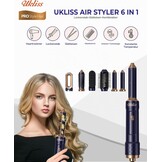 UKLISS 6-in-1 Haarstyler en Föhnset met Automatische Krultang - Blauw
