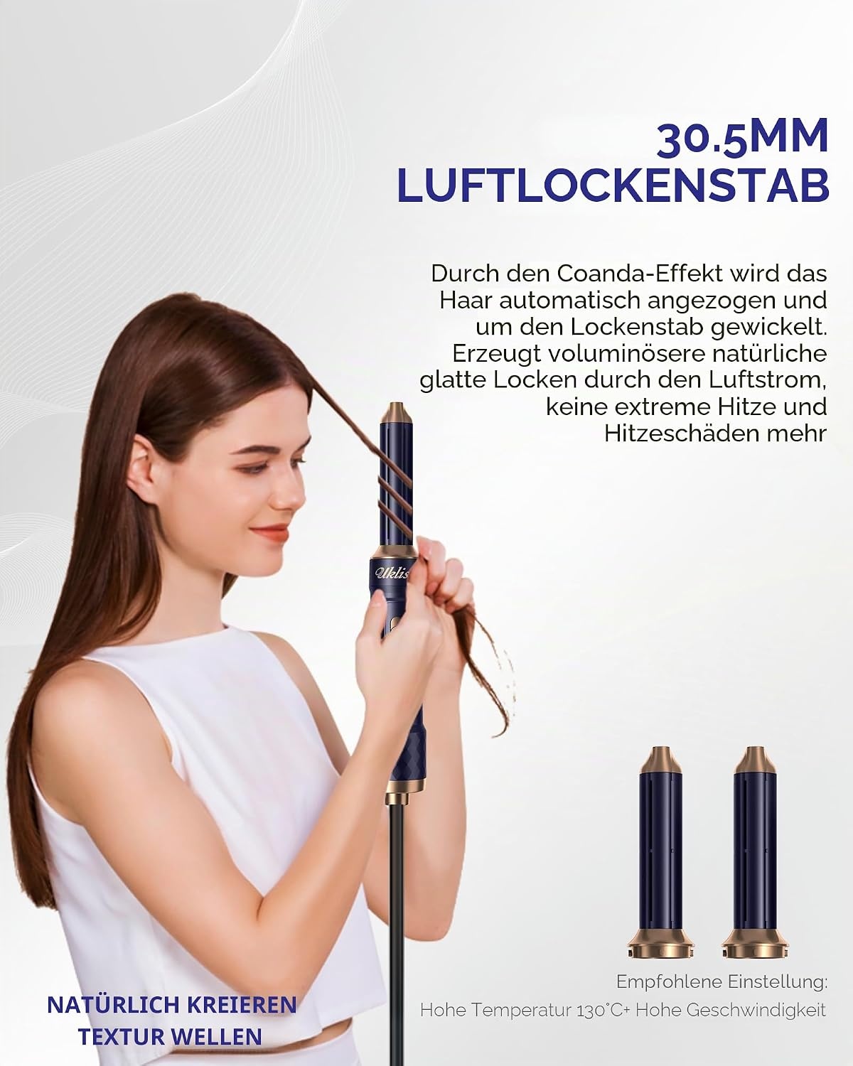 UKLISS 6-in-1 Haarstyler en Föhnset met Automatische Krultang - Blauw