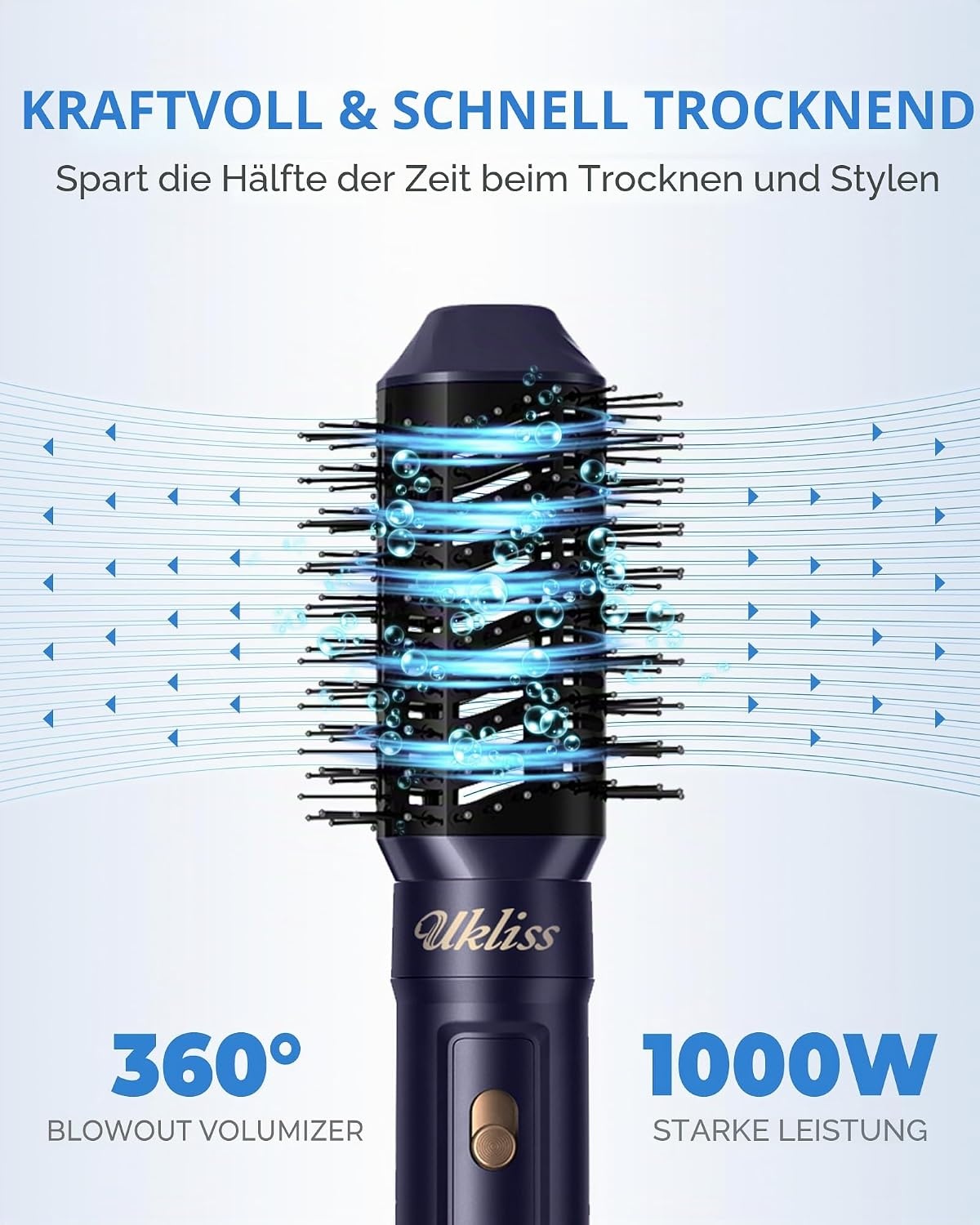 UKLISS 6-in-1 Haarstyler en Föhnset met Automatische Krultang - Blauw