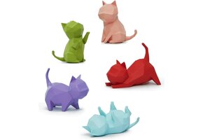 Set van 5 Katten Beeldjes - Geometrisch Hars - 46% Korting