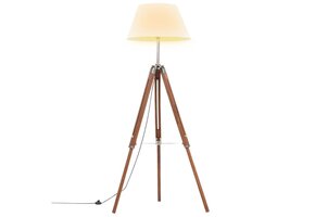 vidaXL Vloerlamp Driepoot - 141 cm - Massief Teakhout - Honingbruin/Wit - 47% Korting