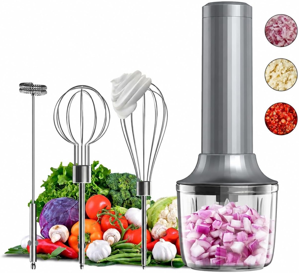 PowCube 3-in-1 Draadloze Mixer & Hakmolen - Grijs - 27% Korting