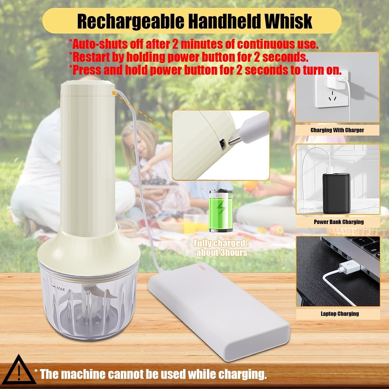 PowCube 3-in-1 Draadloze Mixer & Hakmolen - Grijs - 27% Korting