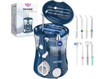 Aquapik® PRO Professionele Water Flosser | Verwijdert Tandplak + Aanbevolen door Tandartsen + Zorgt voor Implantaten en Orthodontie | Monddouche met 8 Opzetstukken + 10 Drukniveaus + 600 ml Capaciteit