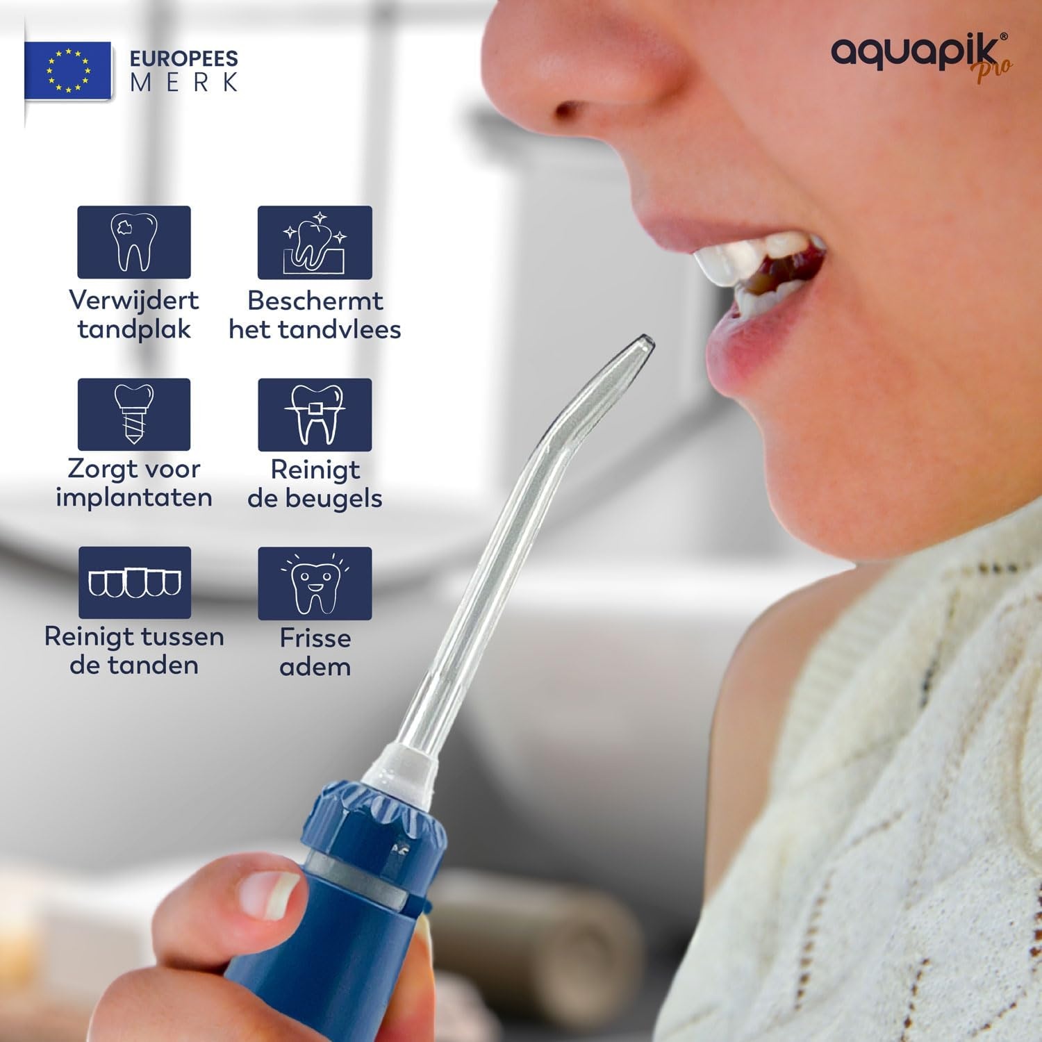 Aquapik® PRO Professionele Water Flosser | Verwijdert Tandplak + Aanbevolen door Tandartsen + Zorgt voor Implantaten en Orthodontie | Monddouche met 8 Opzetstukken + 10 Drukniveaus + 600 ml Capaciteit