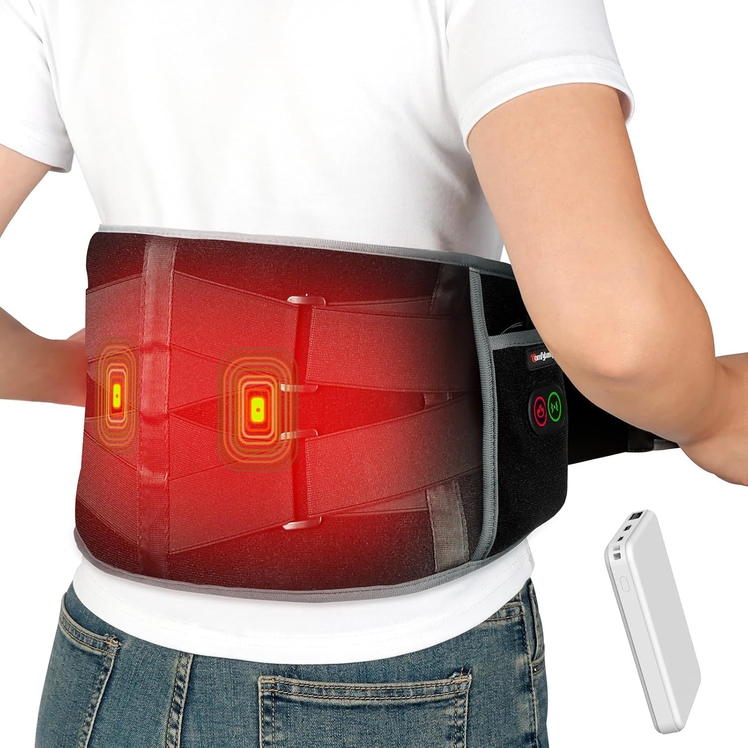 Comfytemp Verwarmingsband voor de Onderrug (One Size) - Draadloos & Verstelbaar met Massage