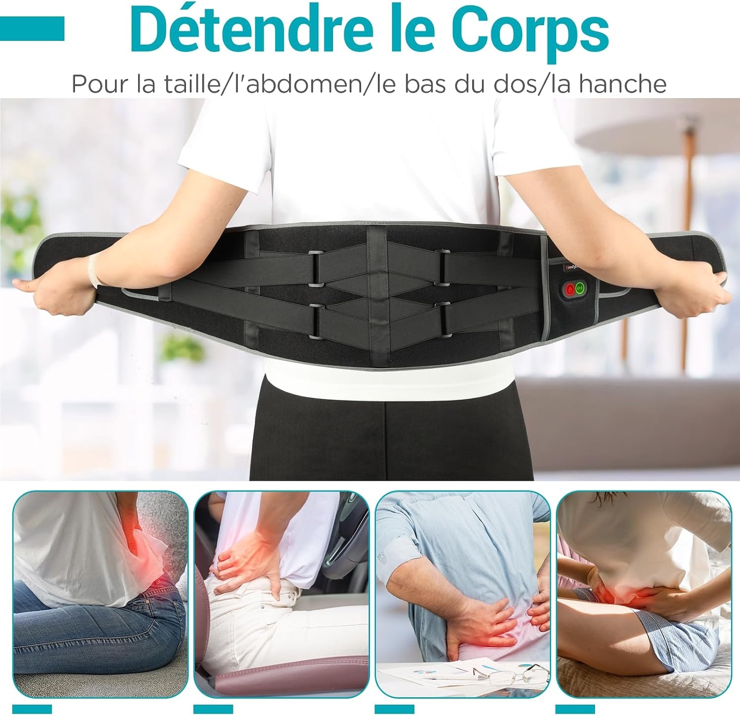 Comfytemp Verwarmingsband voor de Onderrug (One Size) - Draadloos & Verstelbaar met Massage