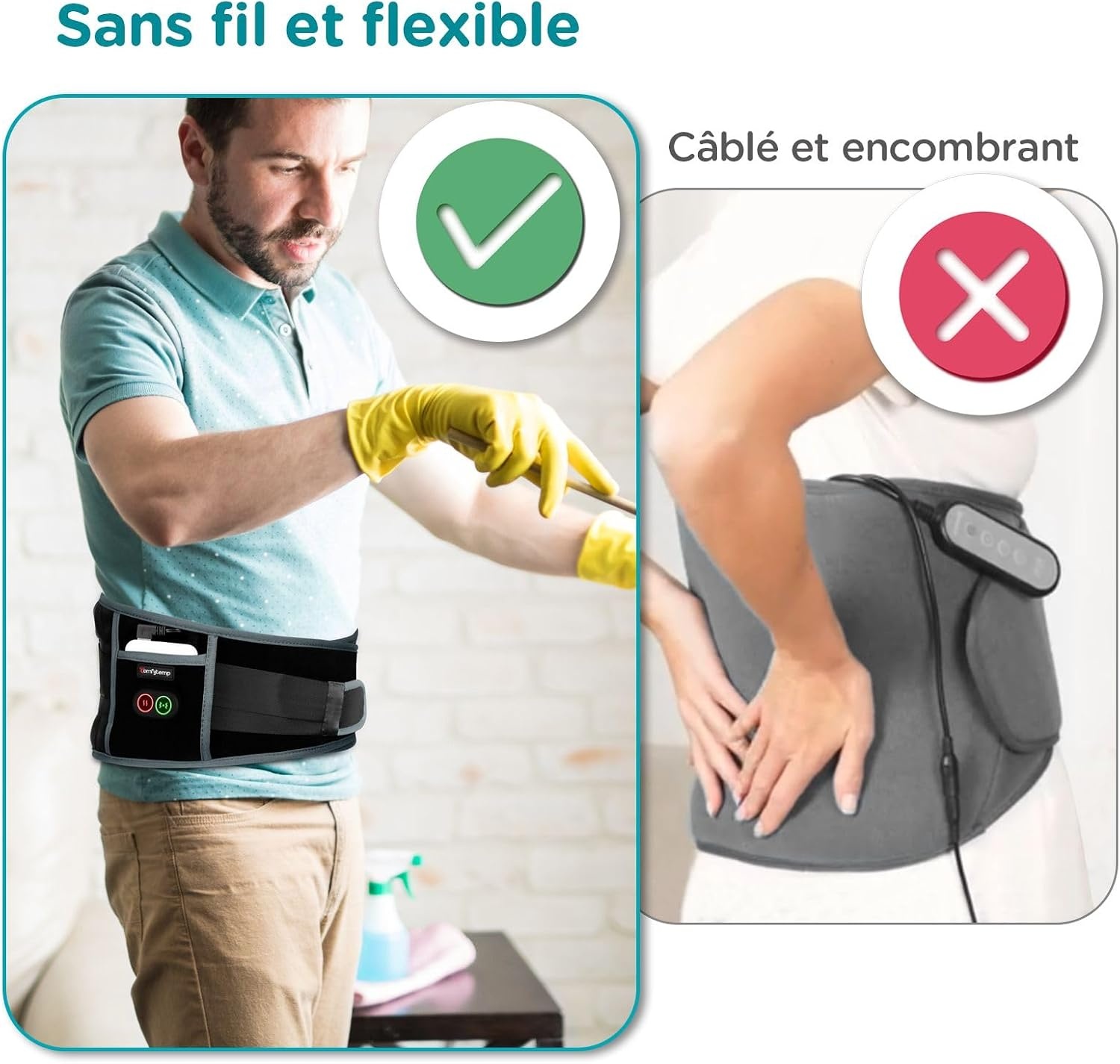 Comfytemp Verwarmingsband voor de Onderrug (One Size) - Draadloos & Verstelbaar met Massage