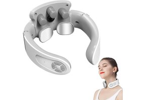 Nekmassage Apparaat, Intelligente Spraakmeldingen Nekmassageapparaat met 42°C Warmtetherapie, 5 Modi, 15 Intensiteitsniveaus Draagbaar Elektrisch Nek Massager voor Thuis, Kantoor, Reis