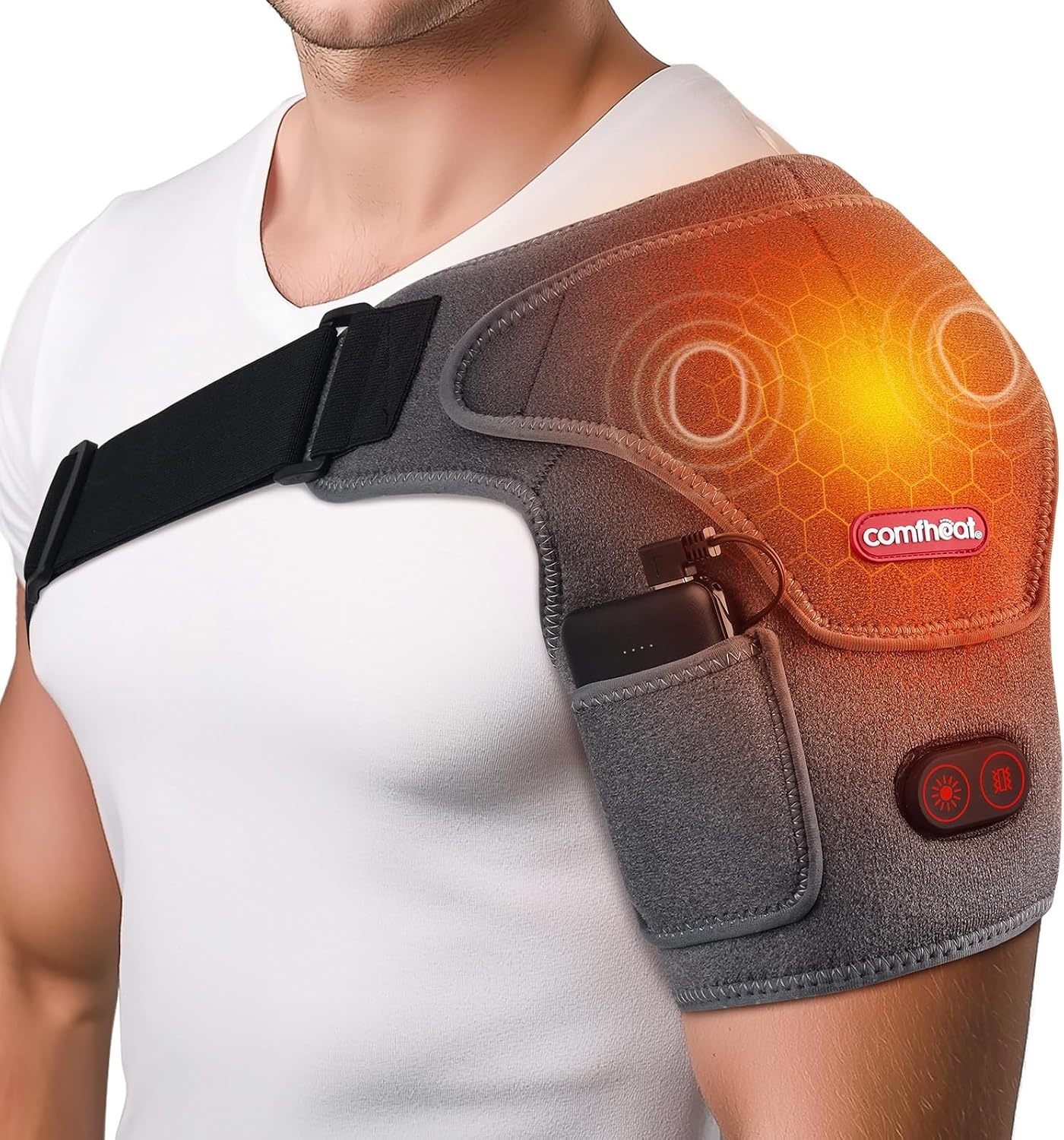 USB-vibratiecompressie-schouderbrace voor rotatormanchet, pijn, bevroren schouder, artritis, trillingsondersteuning, voor mannen en vrouwen