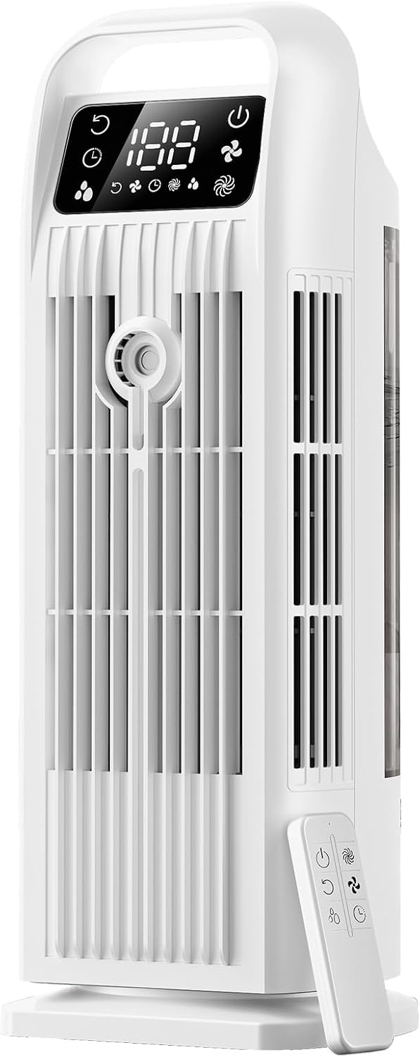 Draagbare airconditioner, 6-in-1, geluidsarme airconditioner met luchtkoeler, 1200 ml, oscillatie 120°, timer 1-12 uur, 4 snelheden, tactiele bediening en afstandsbediening (koud wit)
