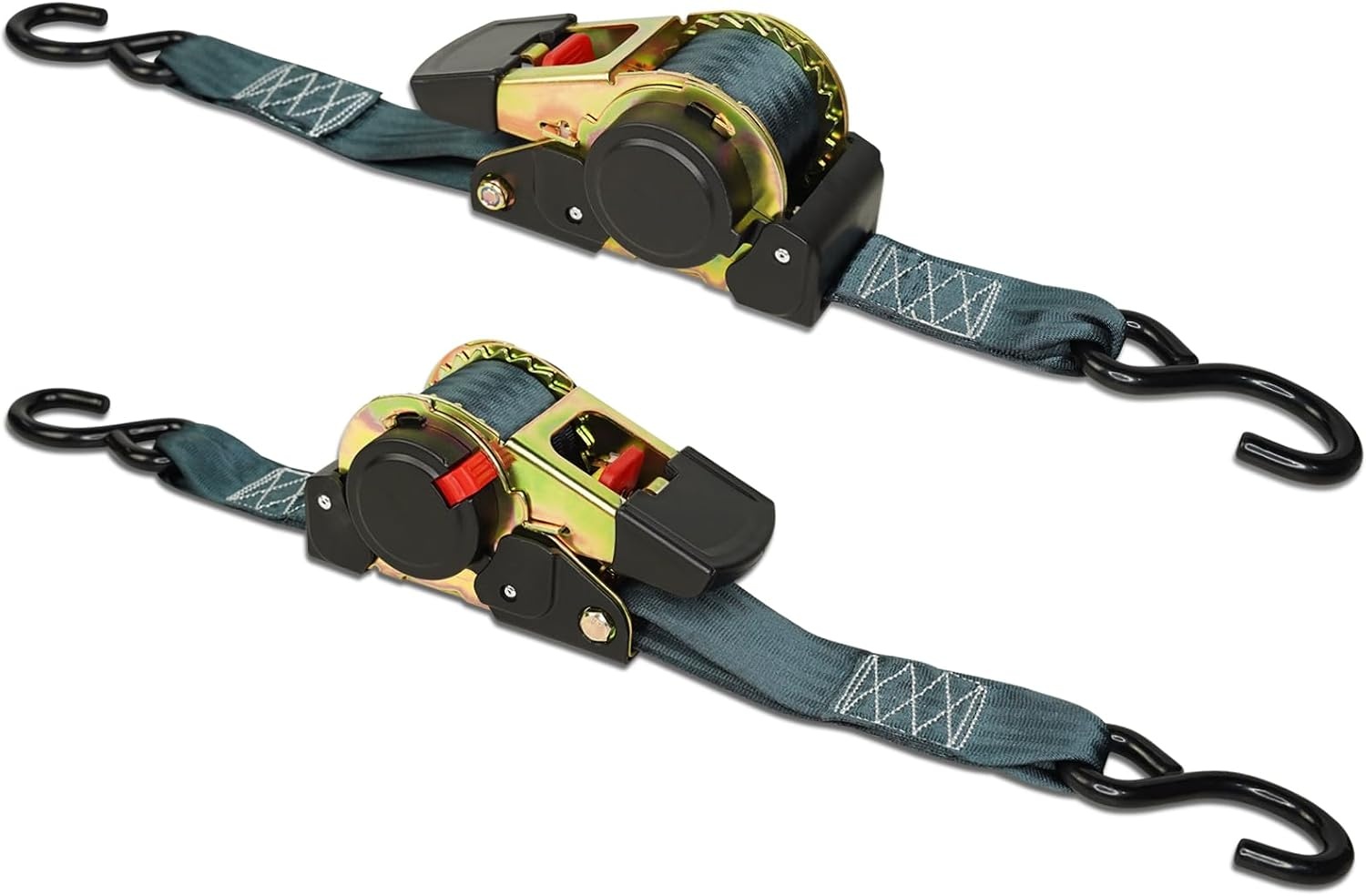 ENJ 2 stuks automatische spanband sjorband met S-haak 300/600 kg, 3,0 m x 25 mm (2)