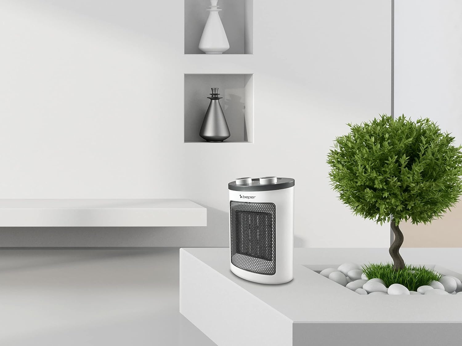 Beper Keramische Ventilatorkachel 1500W - Compacte Elektrische Kachel - Wit/Zwart
