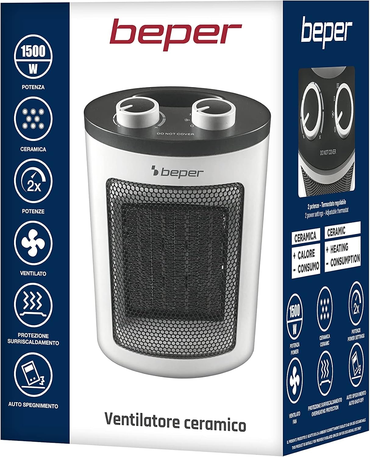 Beper Keramische Ventilatorkachel 1500W - Compacte Elektrische Kachel - Wit/Zwart