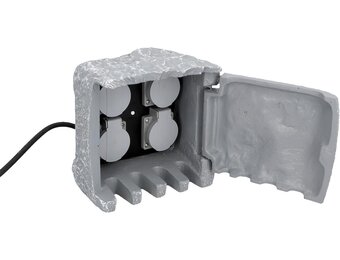 UNITEC Wifi-stekkerverdeler voor de tuin in steenlook, tuinstopcontact, buitenstopcontact, IP 44, 4 stopcontacten, kubus