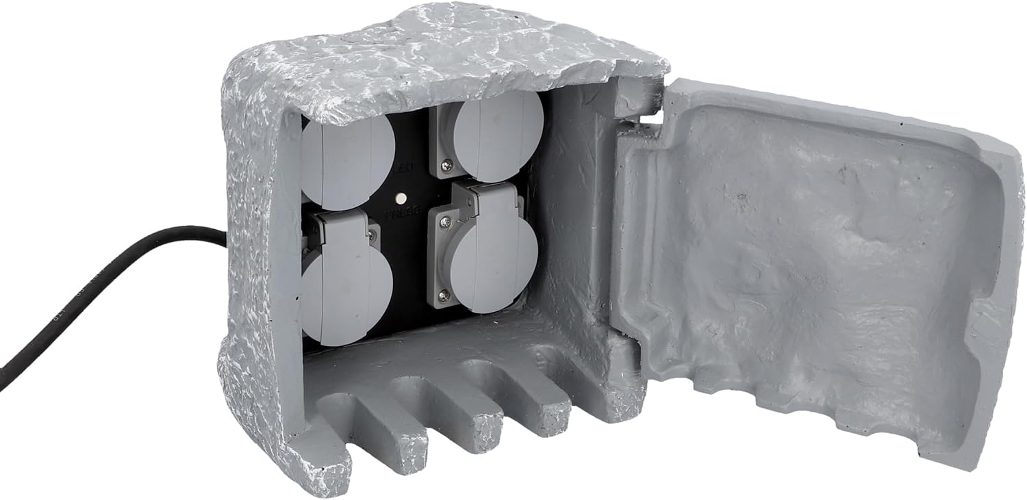 UNITEC Wifi-stekkerverdeler voor de tuin in steenlook, tuinstopcontact, buitenstopcontact, IP 44, 4 stopcontacten, kubus