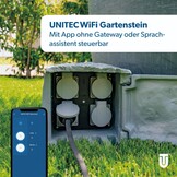 UNITEC Wifi-stekkerverdeler voor de tuin in steenlook, tuinstopcontact, buitenstopcontact, IP 44, 4 stopcontacten, kubus