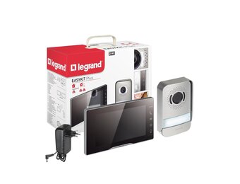 LEGRAND, EASYKIT Plus 368910 Video-deurintercomset met 2-draads aansluiting, 7 inch kleurenmonitor gespiegeld en groothoekcamera, 1-/2-gezinswonsset, uitbreidbaar, stekkervoeding, IP54-IK07, zwart