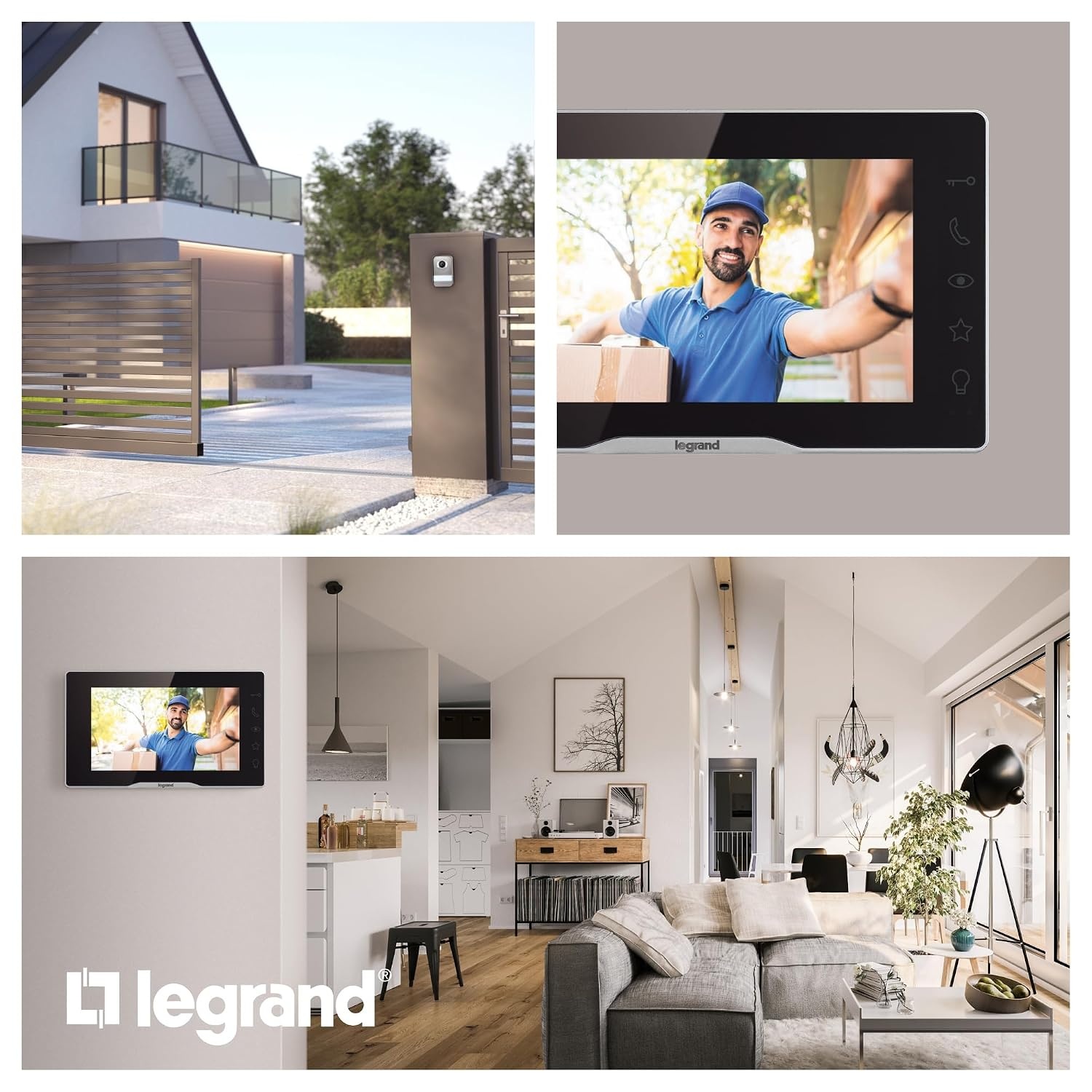 LEGRAND, EASYKIT Plus 368910 Video-deurintercomset met 2-draads aansluiting, 7 inch kleurenmonitor gespiegeld en groothoekcamera, 1-/2-gezinswonsset, uitbreidbaar, stekkervoeding, IP54-IK07, zwart