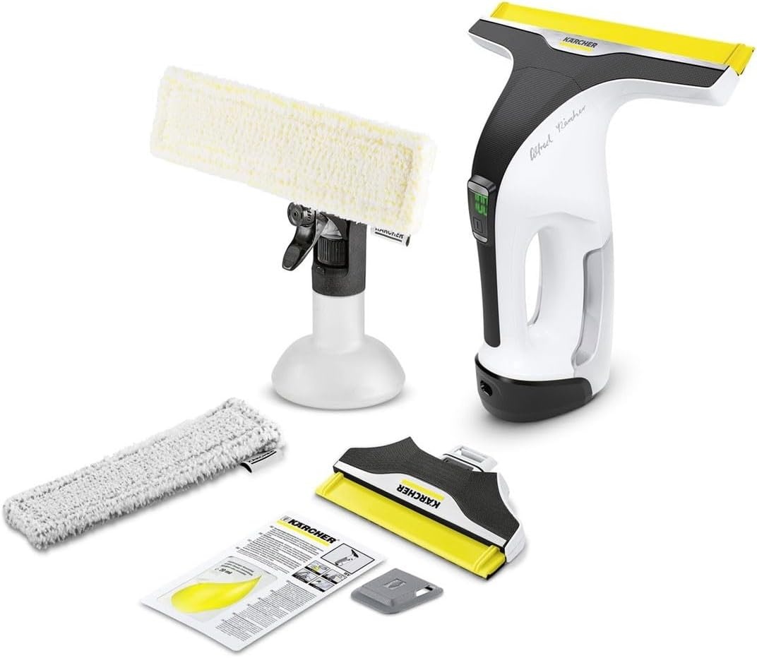 Kärcher Accu-raamzuiger WV 7 Signature Line, batterijduur: 100 min, led-laadstatusindicator, 2 zuigmonden, spuitfles met 2 microvezelhoezen, vuilkrassen, 20 ml raamreiniger-concentraat