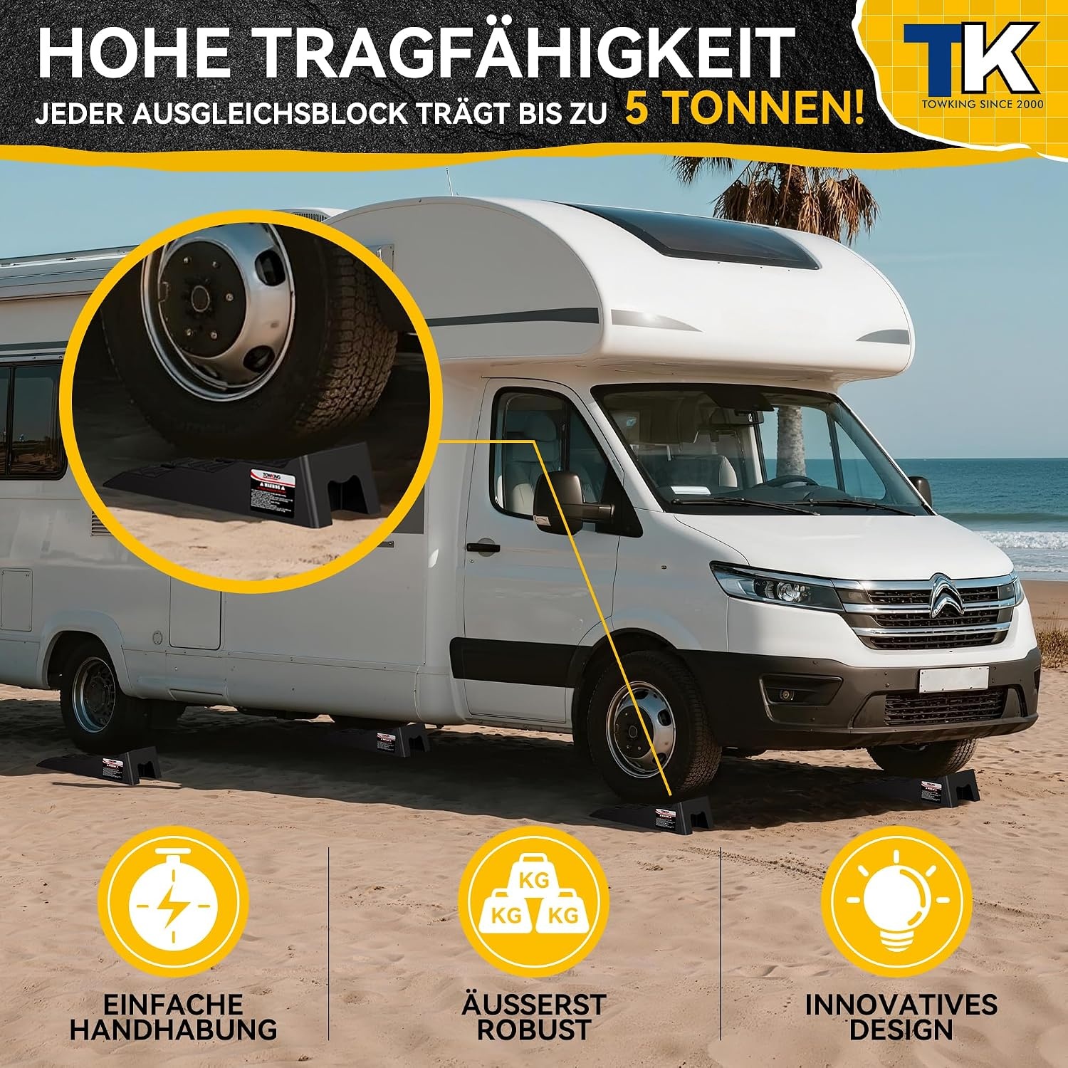 Oprijwiggen voor camper, 2 stuks/1 set, het maximale draagvermogen bedraagt tot 10 ton, oprijwiggen voor caravans, campers en aanhangers (zwart oprijwig)